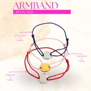 Armband Rohling mit Münzanhänger (11 mm) – Feuerrot/Silber, Zartrosa/Gold, Royalblau/Silber | ohne Gravur